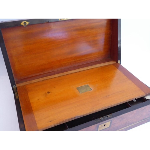 322A - A fine and large 19th century figured walnut and brass-strung/inlaid double-size writing slope; the ... 