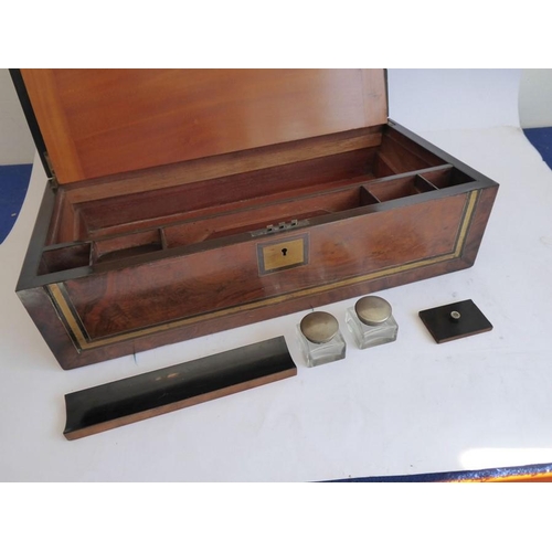 322A - A fine and large 19th century figured walnut and brass-strung/inlaid double-size writing slope; the ... 