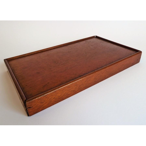 338 - A 19th century mahogany box containing bone tablets engraved with alphabet letters