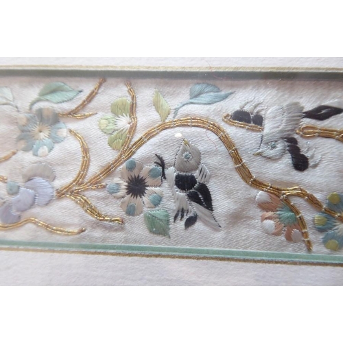 353 - A very fine 19th century Oriental needlework on silk; beautifully stitched with gold-coloured wire a... 