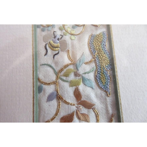 353 - A very fine 19th century Oriental needlework on silk; beautifully stitched with gold-coloured wire a... 