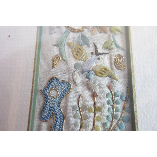 353 - A very fine 19th century Oriental needlework on silk; beautifully stitched with gold-coloured wire a... 