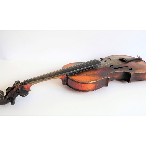 359 - A 19th century cased violin (later bow); the dark and patinated instrument with tightly carved scrol... 