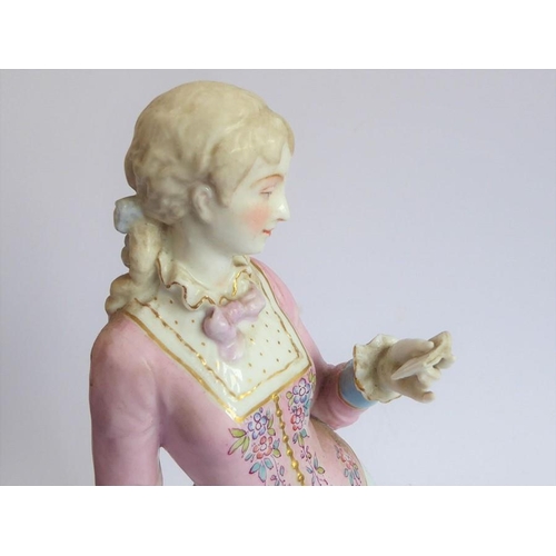 37 - Two large hand-decorated Continental porcelain figure models; each with hair tied back and respectiv... 