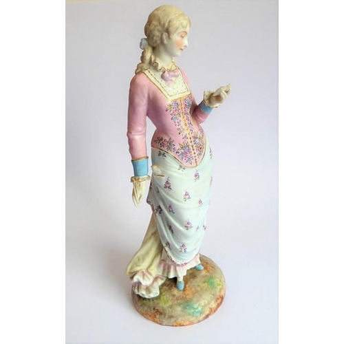 37 - Two large hand-decorated Continental porcelain figure models; each with hair tied back and respectiv... 