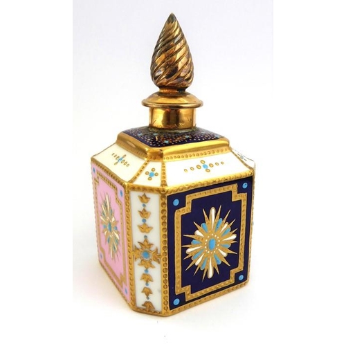 379 - A late 19th to early 20th century Continental porcelain scent bottle; of square form with canted cor... 