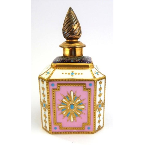 379 - A late 19th to early 20th century Continental porcelain scent bottle; of square form with canted cor... 