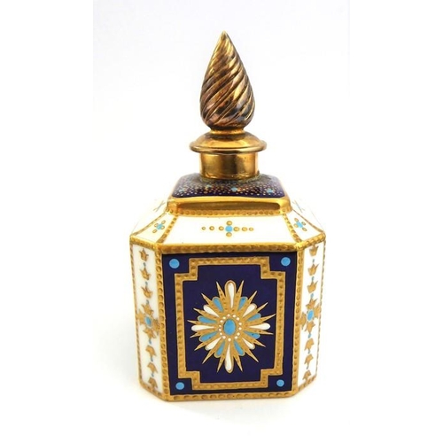 379 - A late 19th to early 20th century Continental porcelain scent bottle; of square form with canted cor... 