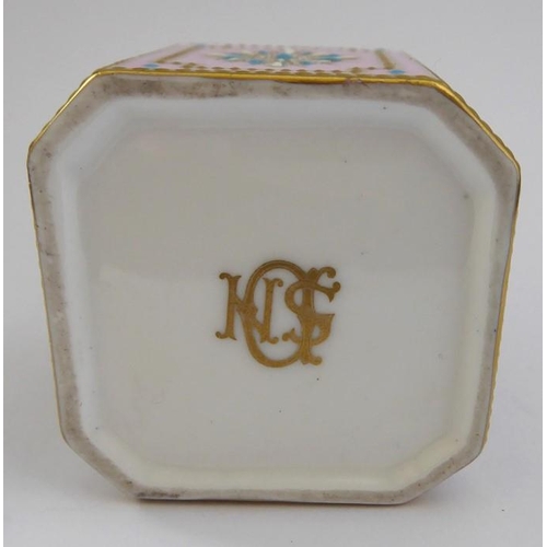 379 - A late 19th to early 20th century Continental porcelain scent bottle; of square form with canted cor... 