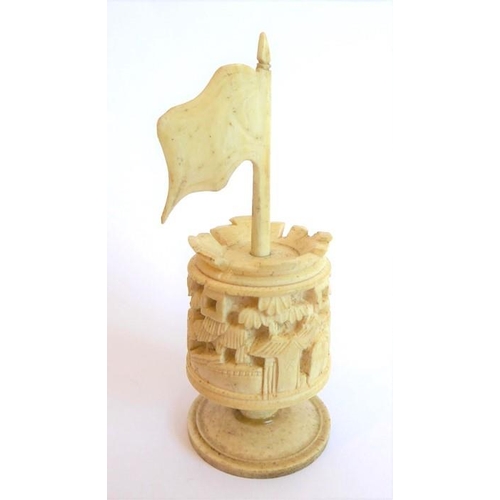 382 - A good selection of late 19th century carved and set stained ivory chess pieces to include seven whi... 