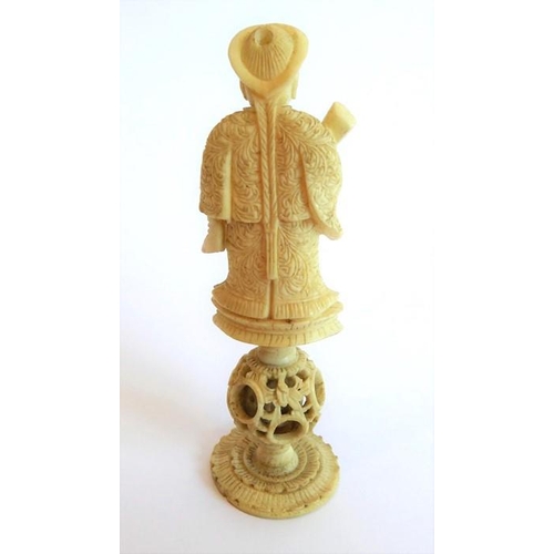 382 - A good selection of late 19th century carved and set stained ivory chess pieces to include seven whi... 