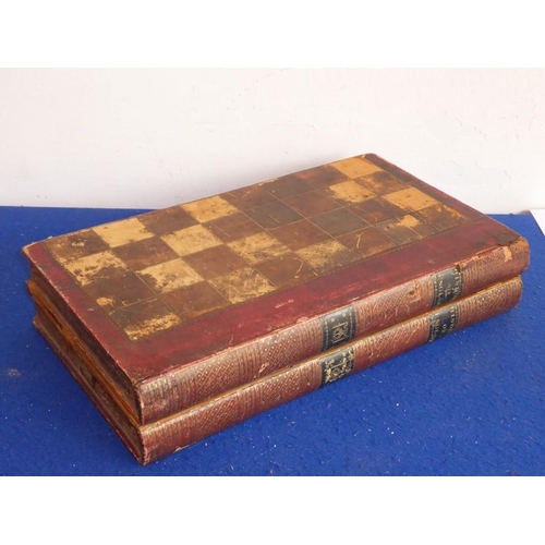 383 - A large 19th century leather-covered games box (as two volumes) 'History of England'; the volumes op... 