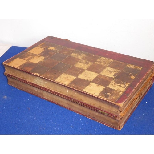 383 - A large 19th century leather-covered games box (as two volumes) 'History of England'; the volumes op... 