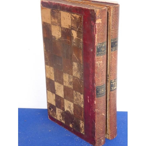 383 - A large 19th century leather-covered games box (as two volumes) 'History of England'; the volumes op... 