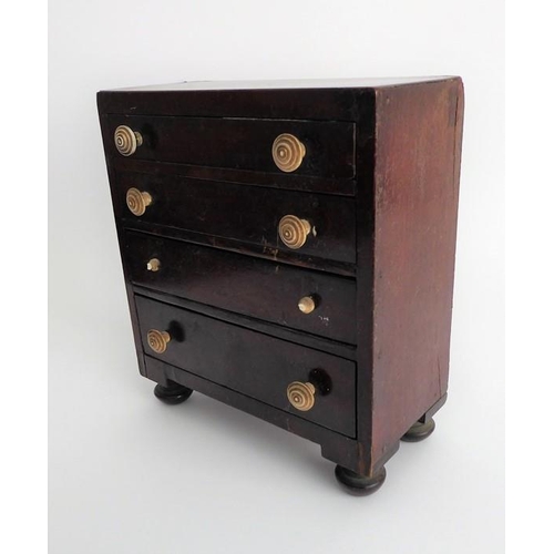 387 - An early/mid-19th century mahogany caddy top apprentice chest; comprising four full-width graduated ... 