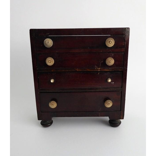 387 - An early/mid-19th century mahogany caddy top apprentice chest; comprising four full-width graduated ... 