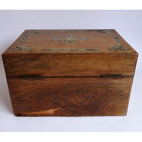 395 - A mid 19th century faded rosewood and mother of pearl inlaid vanity case; the lid opening to reveal ... 