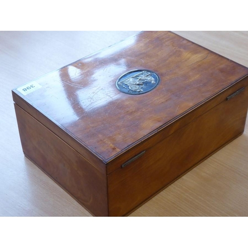 398 - A late 18th/early 19th century George III period satinwood sewing box with oval neo-classical jasper... 