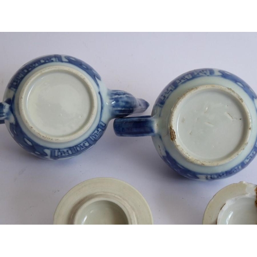 40 - 18th/19th century Chinese blue and white ceramics: miniature teapots and tea bowls, one octagonal po... 