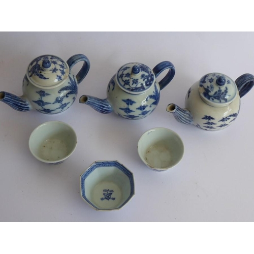 40 - 18th/19th century Chinese blue and white ceramics: miniature teapots and tea bowls, one octagonal po... 