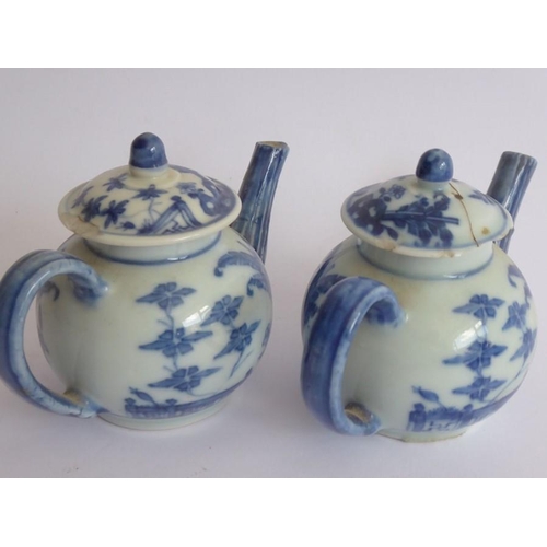 40 - 18th/19th century Chinese blue and white ceramics: miniature teapots and tea bowls, one octagonal po... 