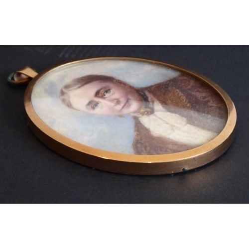 425 - A late 19th/early 20th century oval shoulder-length portrait miniature; the lady with centre-parted ... 