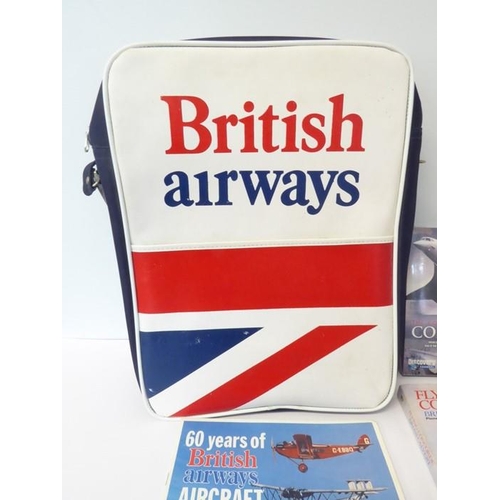 435 - A British Airways flight bag and its contents: ‘60 Years of British Airways Aircraft 1919-1981’ (Sac... 