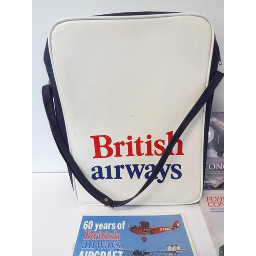 435 - A British Airways flight bag and its contents: ‘60 Years of British Airways Aircraft 1919-1981’ (Sac... 