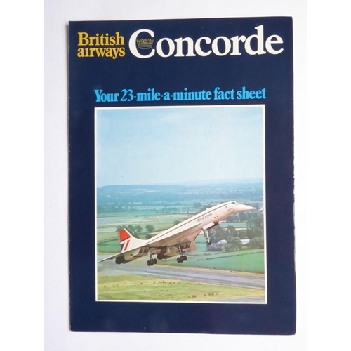 438 - A rare 1978 Concorde timetable together with three early brochures, a 'Supersonic Stereo' inflight m... 