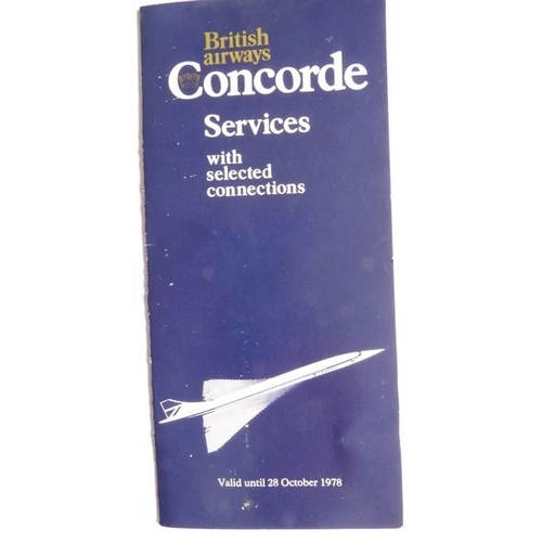 438 - A rare 1978 Concorde timetable together with three early brochures, a 'Supersonic Stereo' inflight m... 