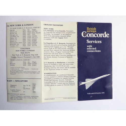 438 - A rare 1978 Concorde timetable together with three early brochures, a 'Supersonic Stereo' inflight m... 