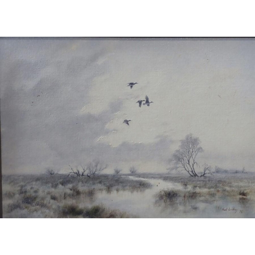 448 - Noel Dudley ( British contemp.), ‘ Sedgemoor’ signed & dated (19)’75, Oil on canvas 10 x 14 ins (25.... 