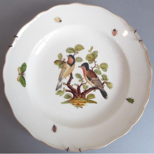 45 - A long and rare set of 36 late 19th century Meissen porcelain dishes; each with shaped gilded border... 