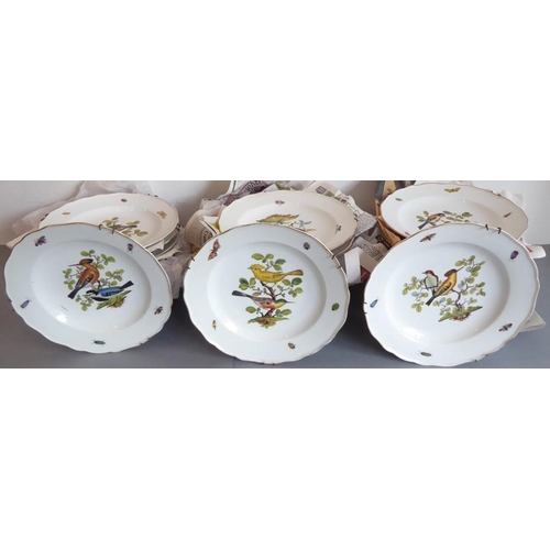 45 - A long and rare set of 36 late 19th century Meissen porcelain dishes; each with shaped gilded border... 