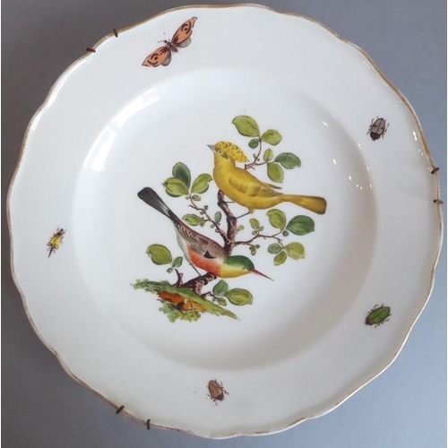 45 - A long and rare set of 36 late 19th century Meissen porcelain dishes; each with shaped gilded border... 