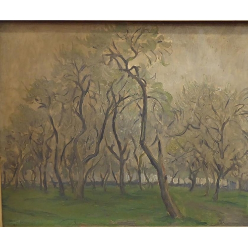 451 - Hal Woolf (British 1902 – 1962), Study of a group of Trees, Signed oil on board 13 x 16 ¼ ins (33 x ... 