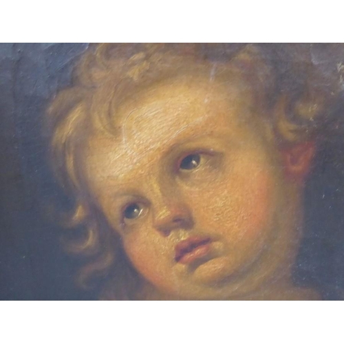 453 - C19th Italian School after a C17th original, Head of a Putto holding a Crown of Thorns, Oil on canva... 