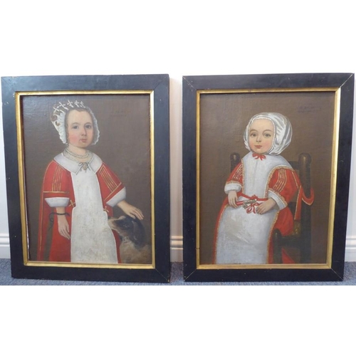 479 - 19th century English Naïve School - after the 17th century originals - two portraits of the sisters,... 