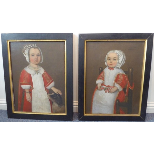 479 - 19th century English Naïve School - after the 17th century originals - two portraits of the sisters,... 