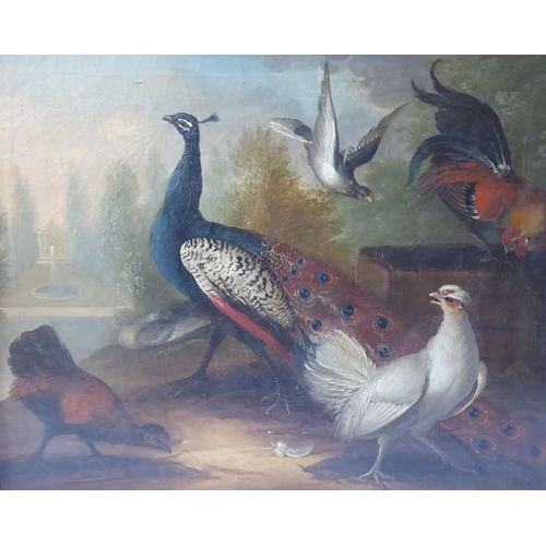 494 - Marmaduke Cradock (British 1660-1716) - a pair of oils on canvas: 'Peacock and Chickens in a Farmyar... 