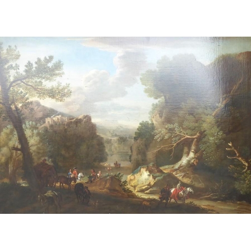 508 - John Wootton ( British 1678-1764) - 'A Romantic Landscape', signed oil on canvas, 39 x 54 ins (99 x ... 