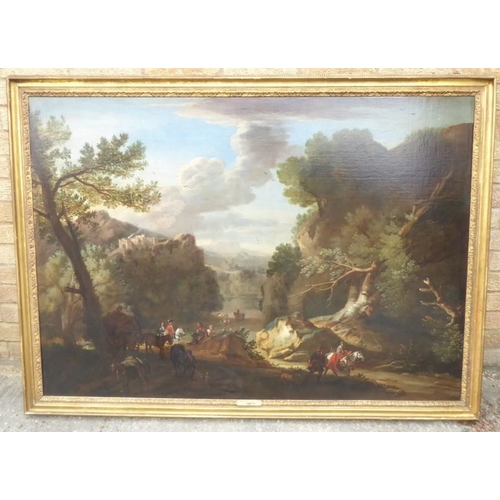 508 - John Wootton ( British 1678-1764) - 'A Romantic Landscape', signed oil on canvas, 39 x 54 ins (99 x ... 