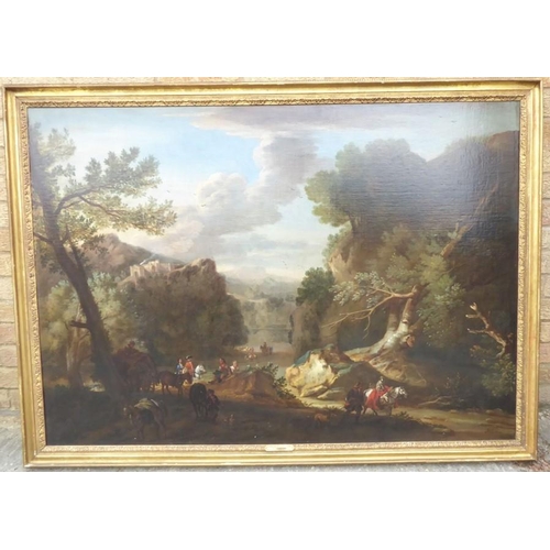 508 - John Wootton ( British 1678-1764) - 'A Romantic Landscape', signed oil on canvas, 39 x 54 ins (99 x ... 