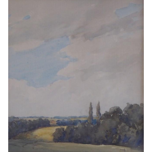 514 - Martin Hardie VPRI RSW (Scottish 1858 – 1917), Landscape study with Poplars, Init. watercolour & gou... 