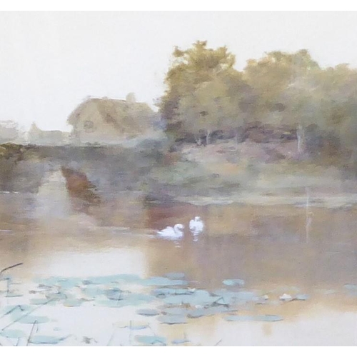 523 - Henry John Yeend King RBA VPRI ROI (British 1855 – 1924), Swans on a Lilly Pond, Signed watercolour ... 