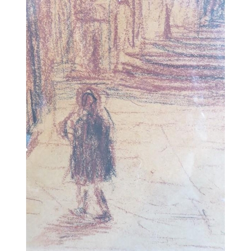 524 - 11. A * P * (?) C20th Continental School, A Child Walking across a Cathedral Square, Monogrammed pas... 