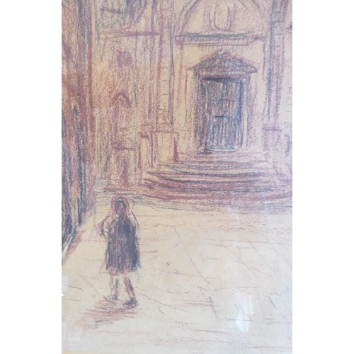 524 - 11. A * P * (?) C20th Continental School, A Child Walking across a Cathedral Square, Monogrammed pas... 