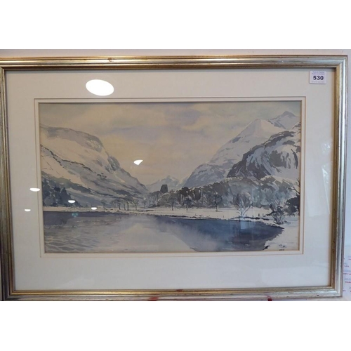 530 - Keith Andrew RCA (Welsh born 1947), A Mountainous Welsh Winter Landscape, Pencil & watercolour, 11 x... 