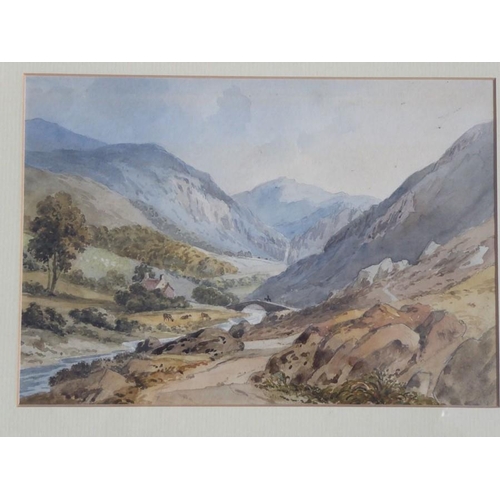 543 - W * Gray (19th century British) - An extensive mountainous river landscape with sheep and cattle gra... 