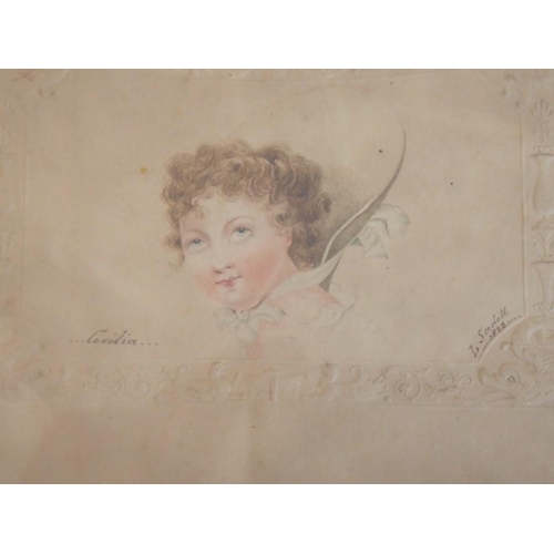 550 - An ebonised framed and glazed early 19th century watercolour; a shoulder-length portrait study of a ... 